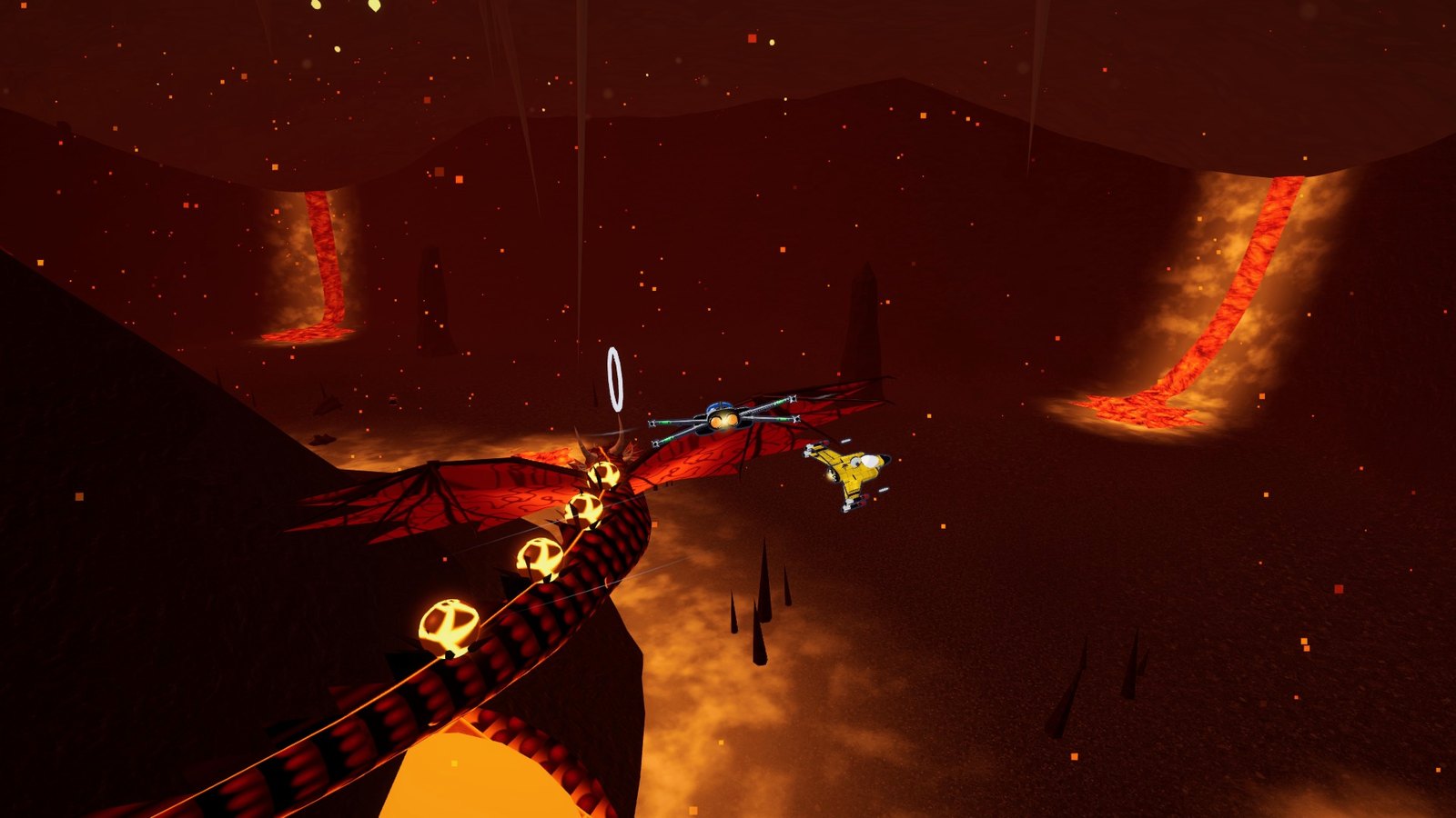 The lava dragon boss in its cavern