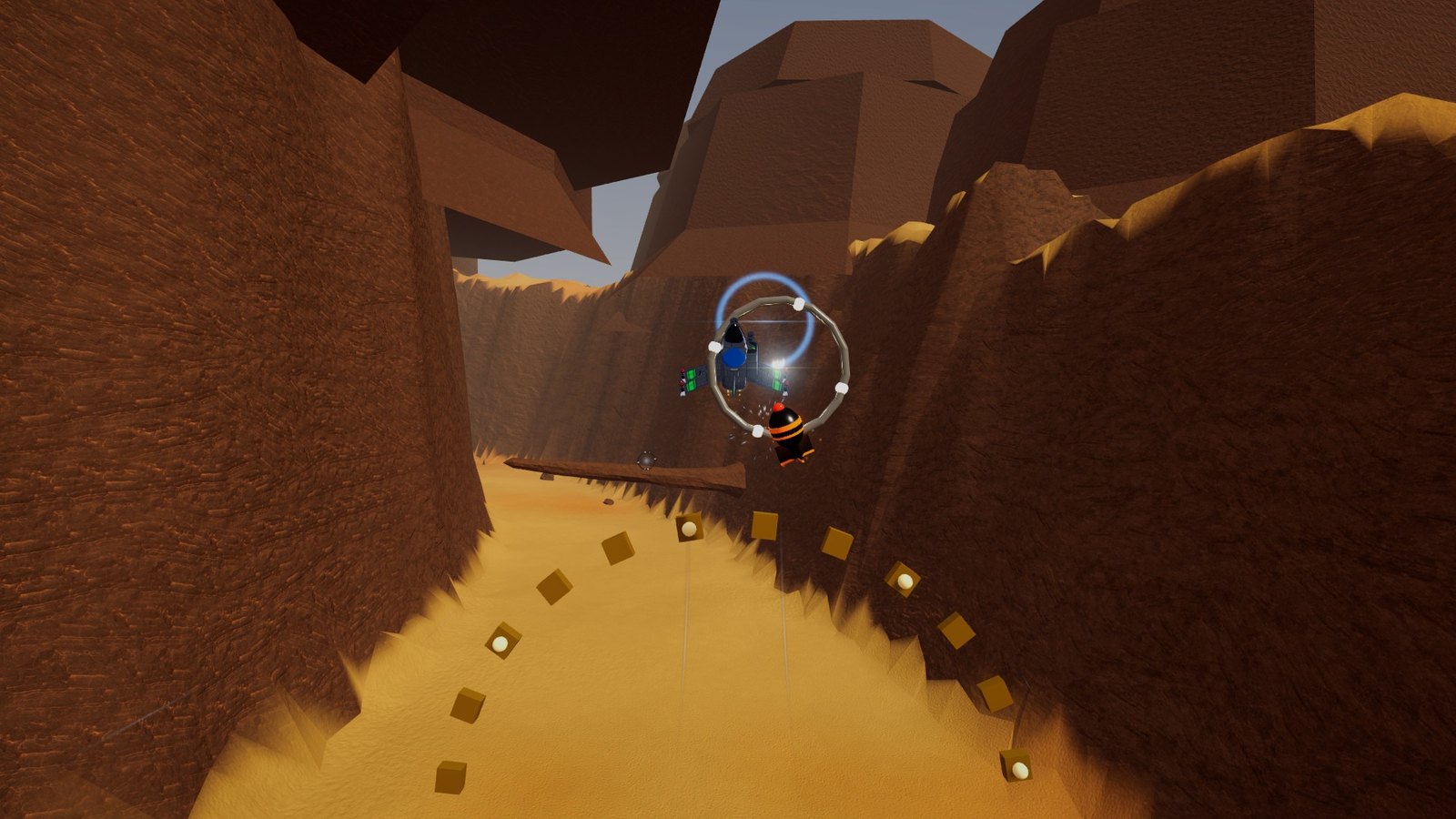 Flying down a desert canyon trench with wingmen