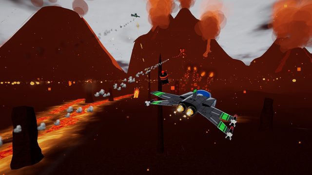 Flying over a field of erupting volcanoes